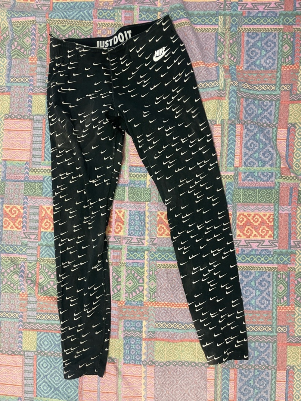 Nike Black Leggings with White Swoosh Print